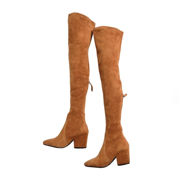 'Marlo' Tan Over The Knee Suede Leather Boots - Picture 1 of 6
